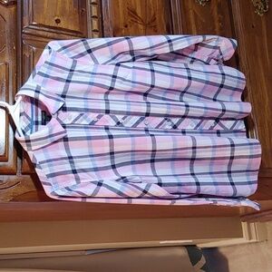Women's Pink Plaid Talbots Petite Button Down Shirt